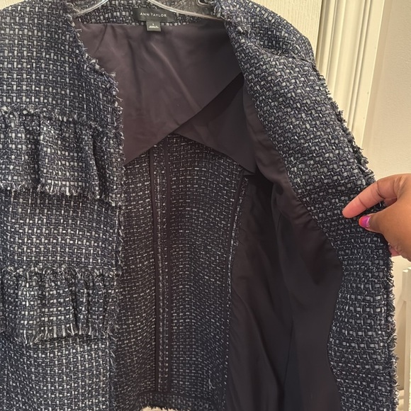 Ann Taylor blue tweed ruffle jacket. Navy blue and metallic size small - Picture 8 of 8